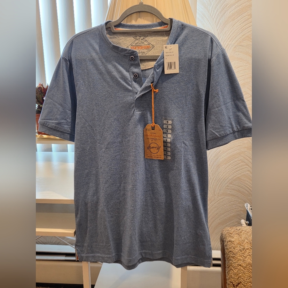 Mens Weatherprpof Brand Henley Short Sleeve Shirt - Blue - Size S - Brand New